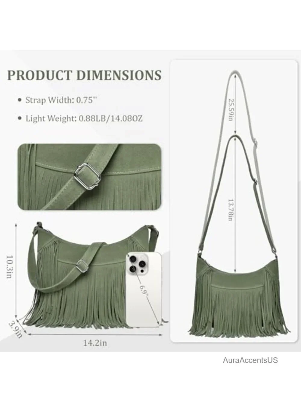Fringe Hobo Bag Vegan Suede Crossbody Shoulder Purse Western